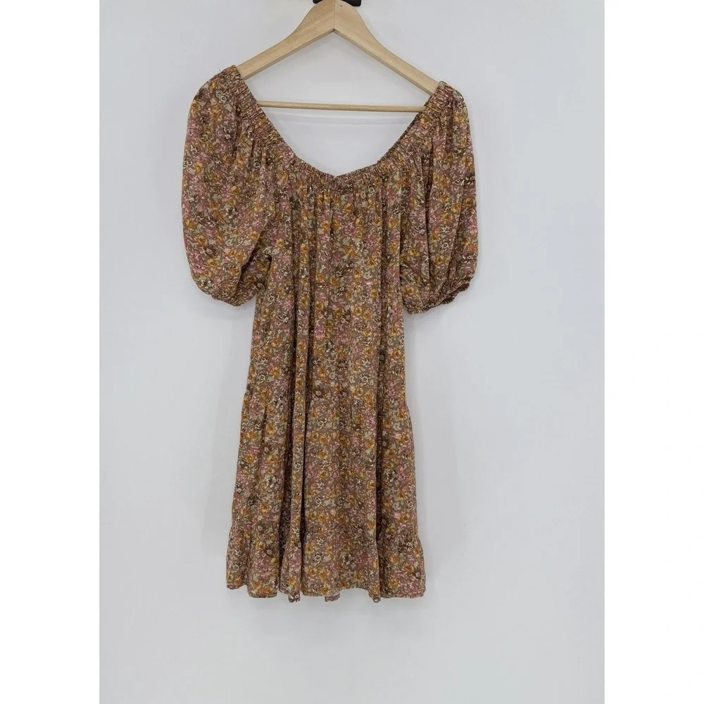 Wild Fable Women's Brown Floral Tiered Dress Size Large Cottage Boho Feminine - Picture 2 of 7